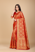 Snuggle Spot Women's Banarasi silk Saree with Blouse (Red, 5-6mtr)