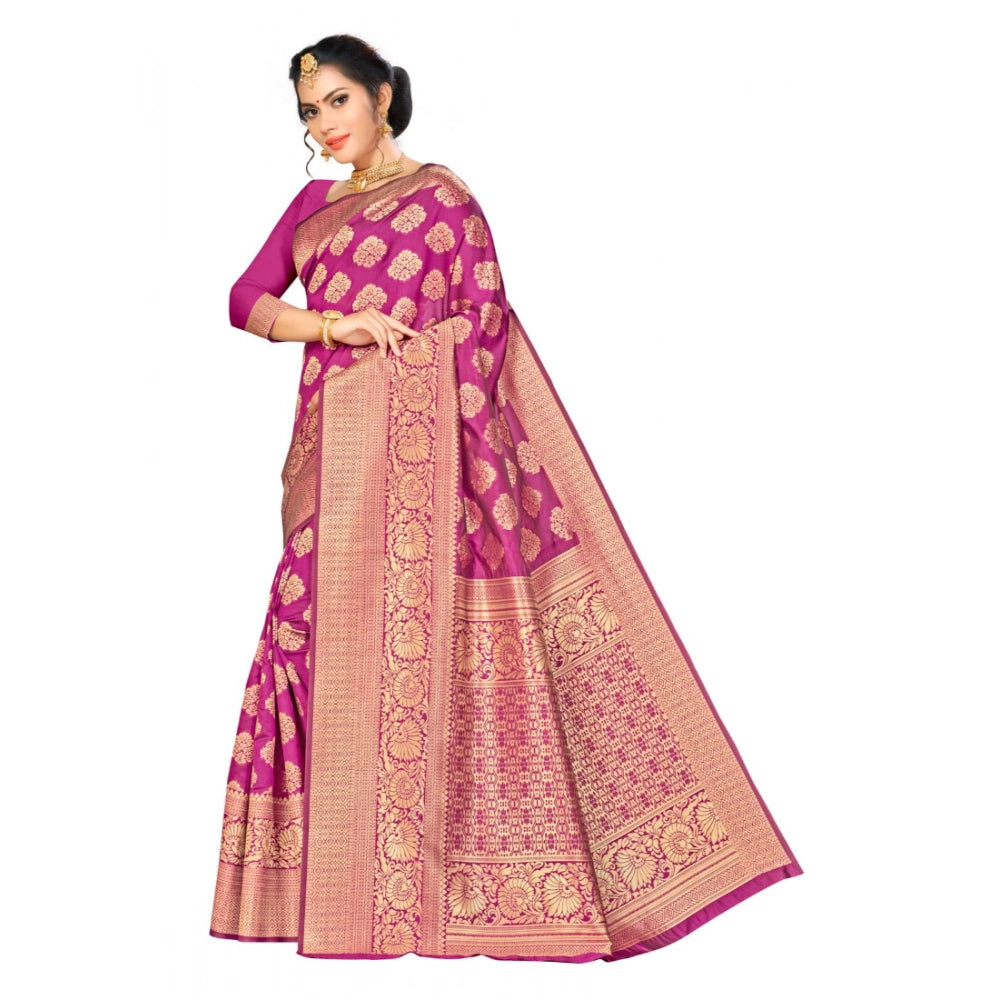 Snuggle Spot Women's Banarasi silk Saree with Blouse (Wine, 5-6mtr)