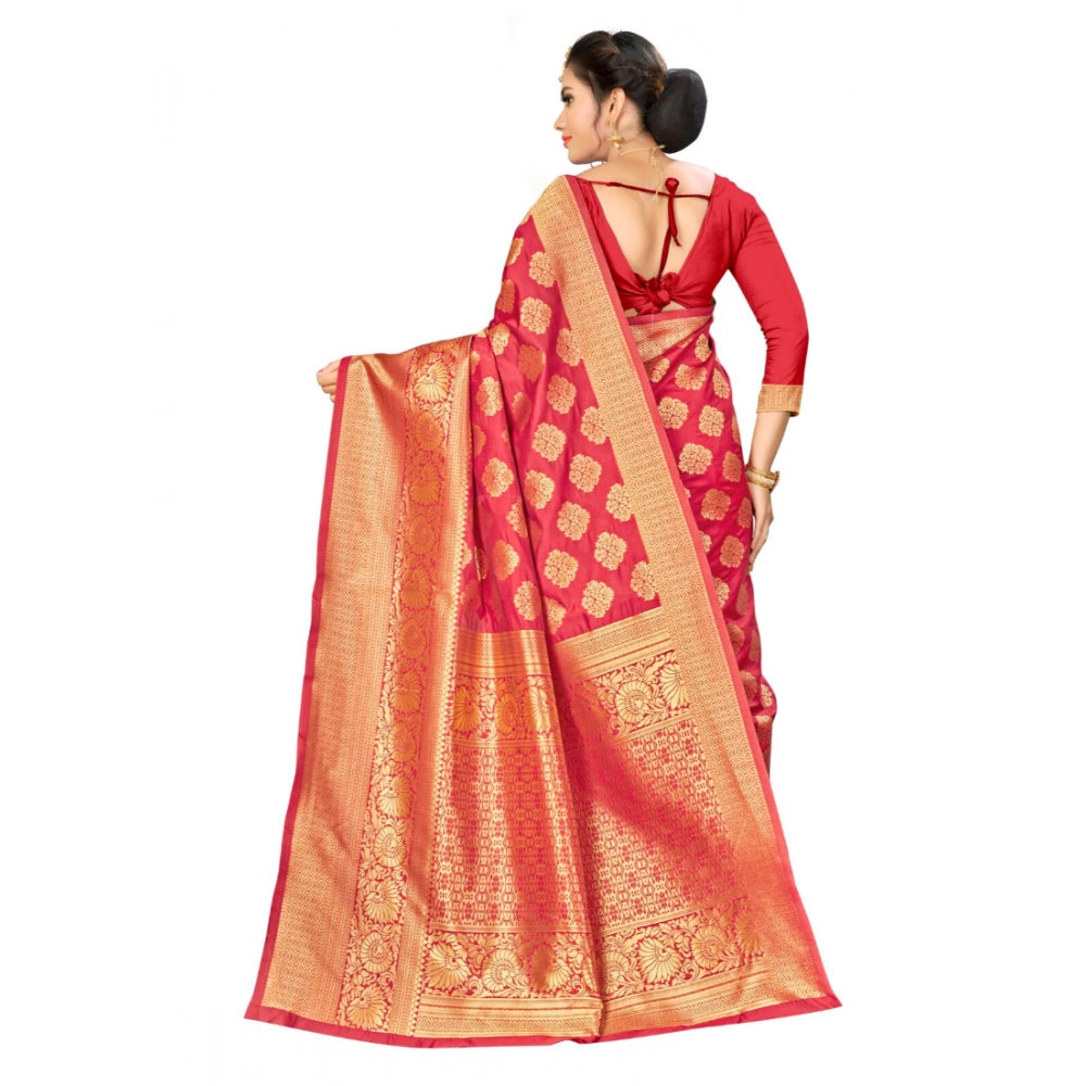 Snuggle Spot Women's Banarasi silk Saree with Blouse (Red, 5-6mtr)