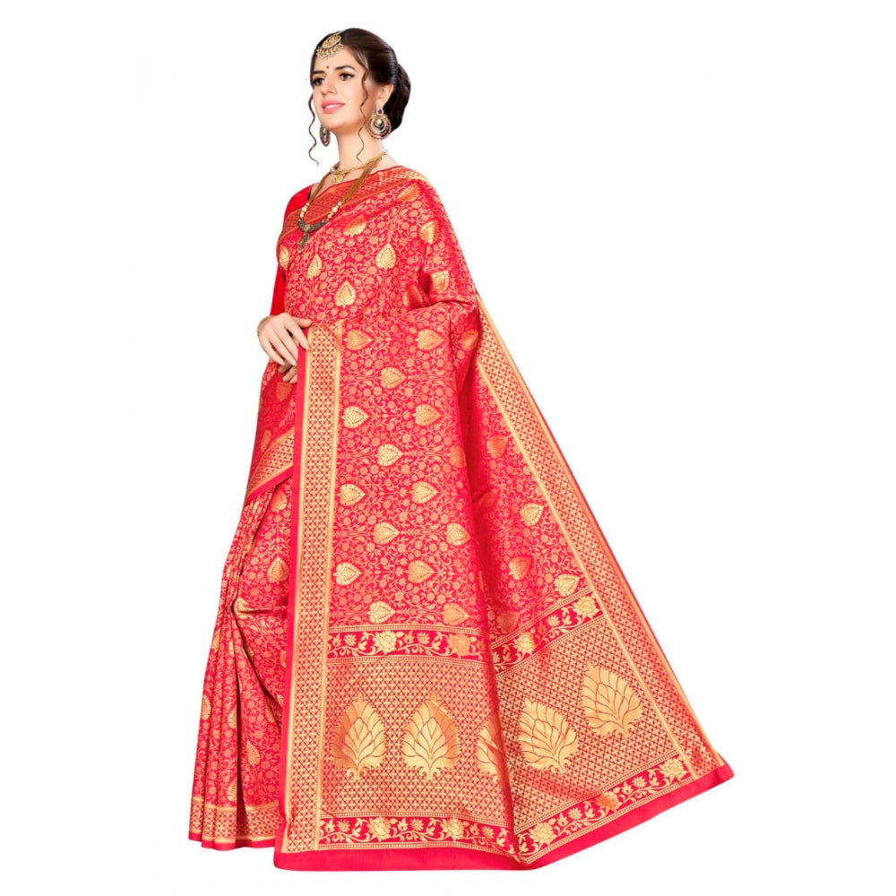 Snuggle Spot Women's Banarasi silk Saree with Blouse (Red, 5-6mtr)