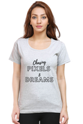 Chasing Pixels And Dreams Womens Round Neck Lighter Shade T-shirt