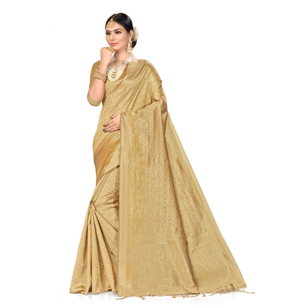 Snuggle Spot Women's Banarasi Silk Saree (Cream, 5-6mtrs)