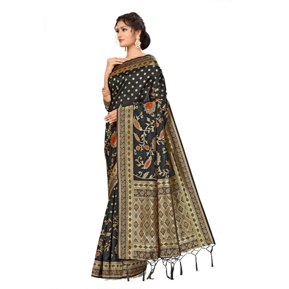 Snuggle Spot Women's Banarasi Silk Saree (Black, 5-6mtrs)