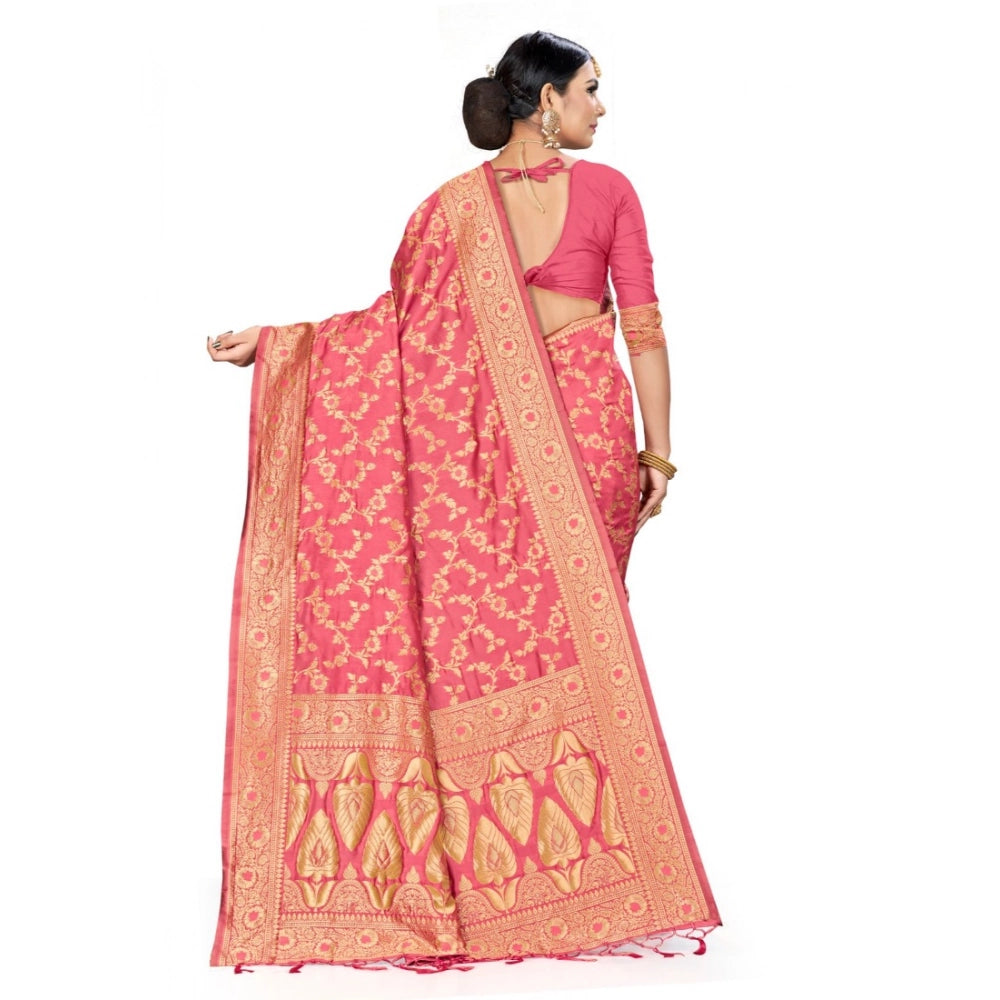 Snuggle Spot Women's Banarasi Silk Saree (Peach, 5-6mtrs)
