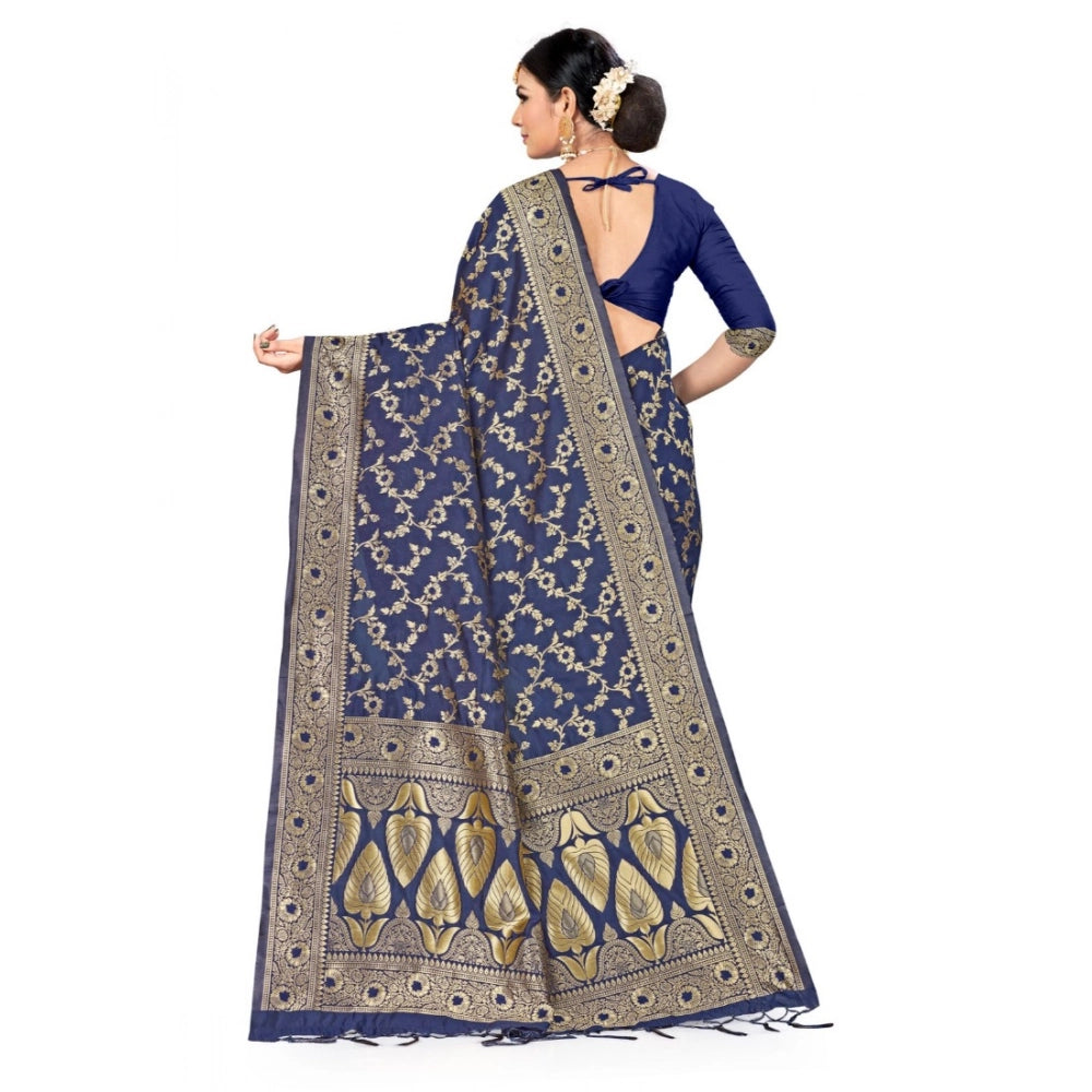 Snuggle Spot Women's Banarasi Silk Saree (Neavy blue, 5-6mtrs)