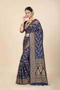 Snuggle Spot Women's Banarasi Silk Saree (Neavy blue, 5-6mtrs)