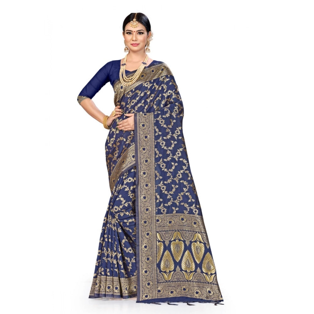 Snuggle Spot Women's Banarasi Silk Saree (Neavy blue, 5-6mtrs)