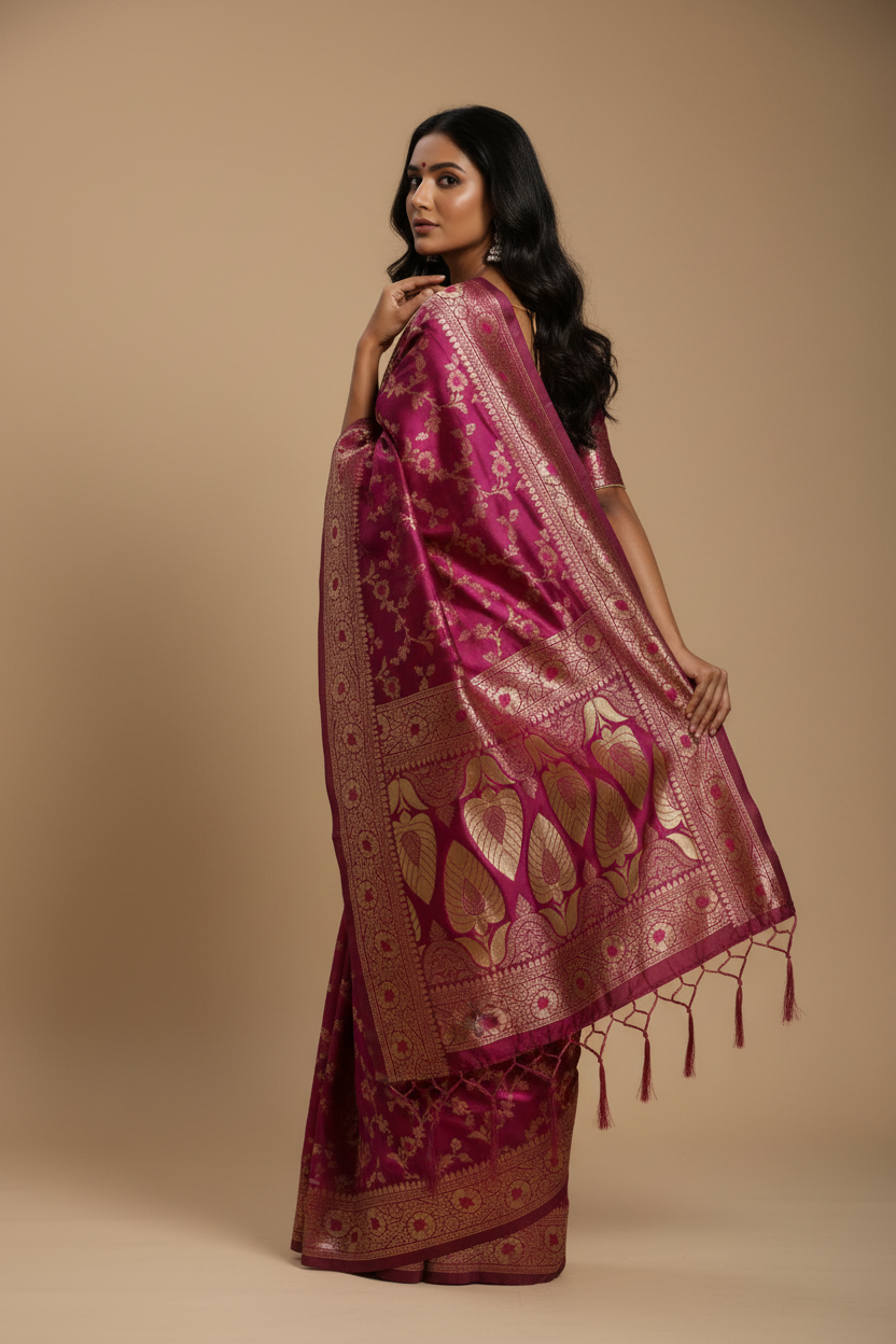Snuggle Spot Women's Banarasi Silk Saree (Pink, 5-6mtrs)