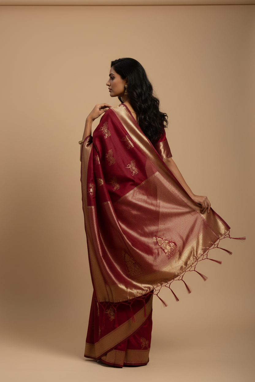Snuggle Spot Women's Banarasi Silk Saree (Red, 5-6mtrs)