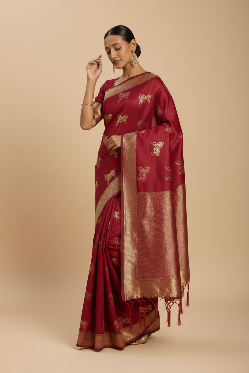 Snuggle Spot Women's Banarasi Silk Saree (Red, 5-6mtrs)