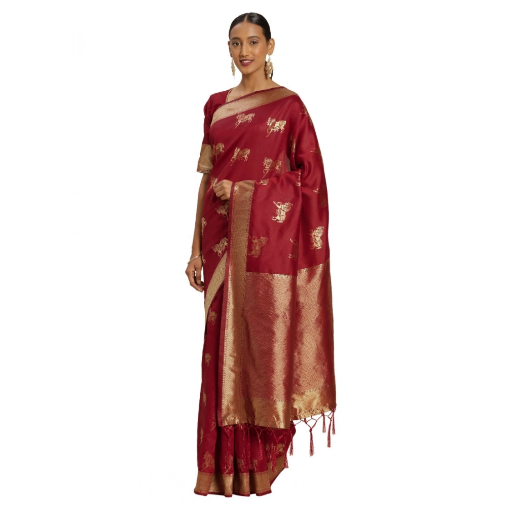 Snuggle Spot Women's Banarasi Silk Saree (Red, 5-6mtrs)