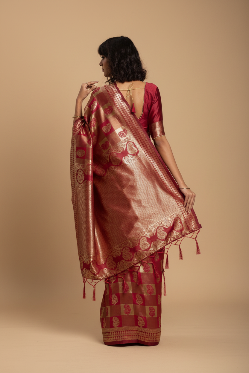 Snuggle Spot Women's Banarasi Silk Saree (Red, 5-6mtrs)