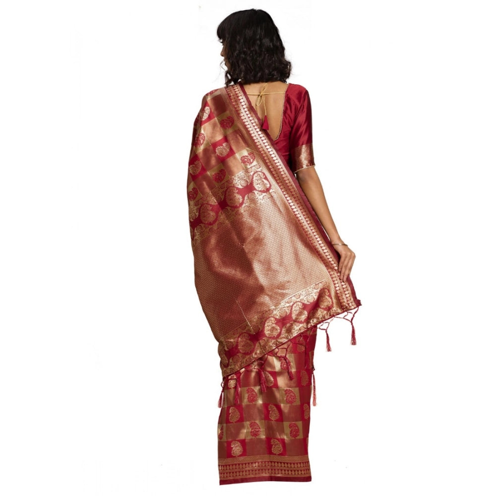 Snuggle Spot Women's Banarasi Silk Saree (Red, 5-6mtrs)