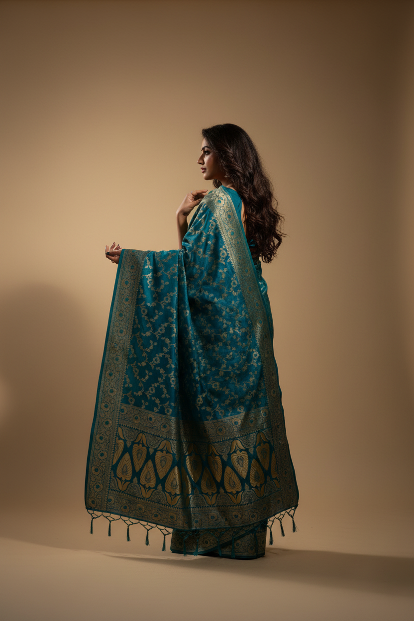 Snuggle Spot Women's Banarasi Silk Saree (Sky blue, 5-6mtrs)