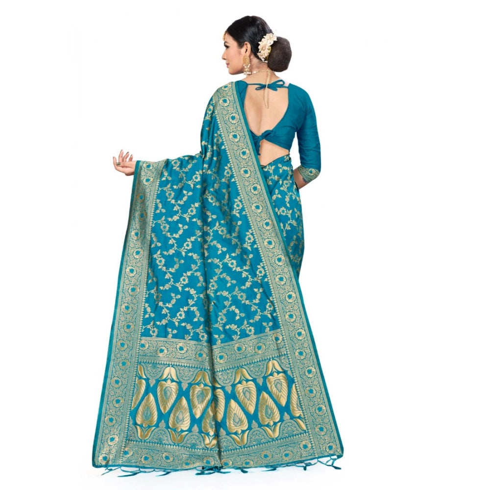 Snuggle Spot Women's Banarasi Silk Saree (Sky blue, 5-6mtrs)