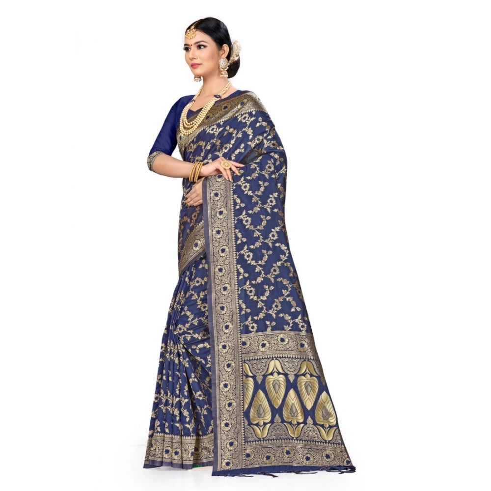 Snuggle Spot Women's Banarasi Silk Saree (Neavy blue, 5-6mtrs)