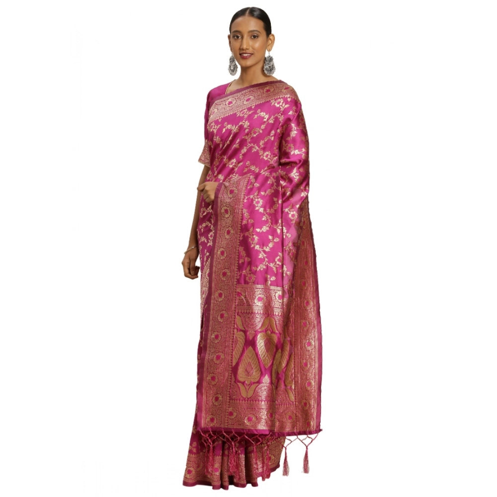 Snuggle Spot Women's Banarasi Silk Saree (Pink, 5-6mtrs)