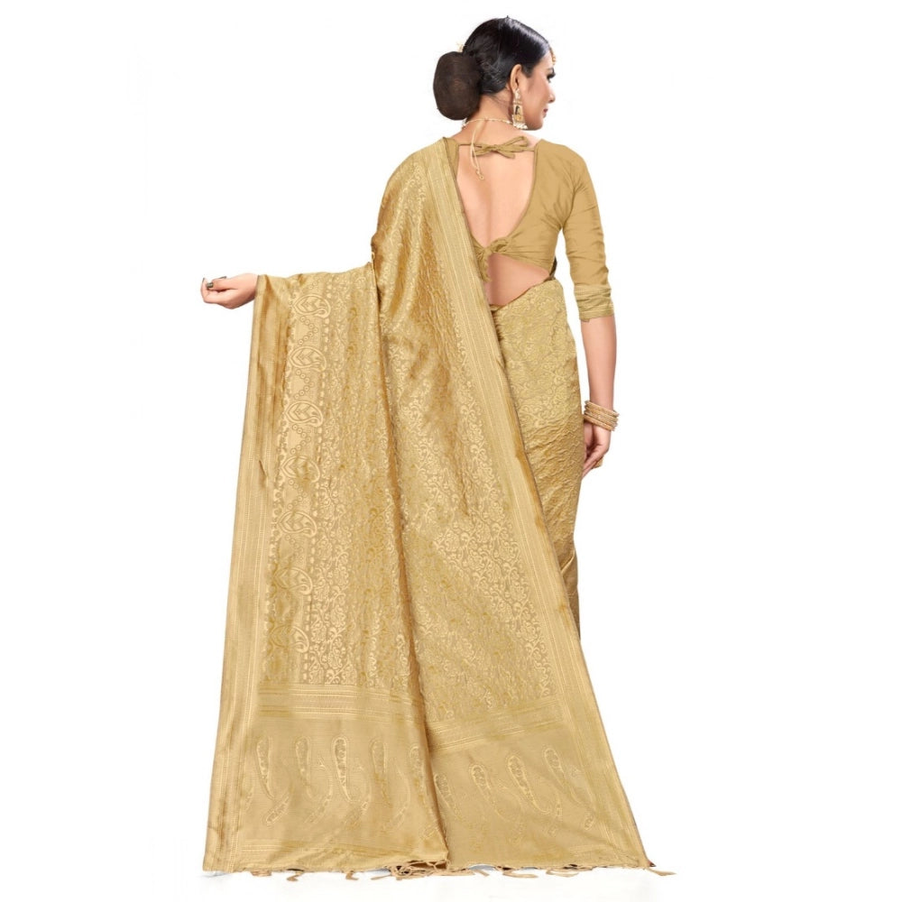 Snuggle Spot Women's Banarasi Silk Saree (Cream, 5-6mtrs)