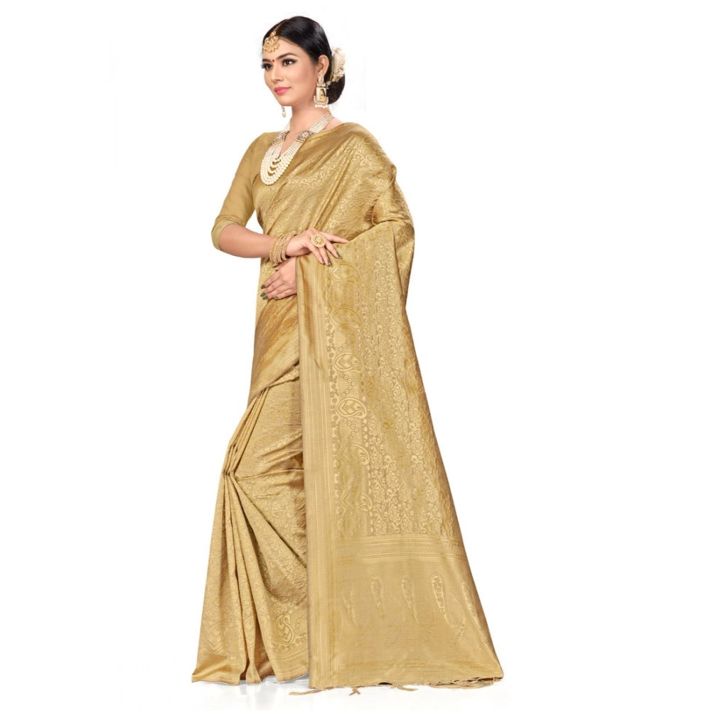 Snuggle Spot Women's Banarasi Silk Saree (Cream, 5-6mtrs)