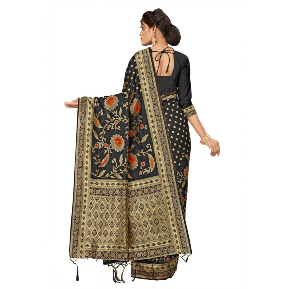 Snuggle Spot Women's Banarasi Silk Saree (Black, 5-6mtrs)