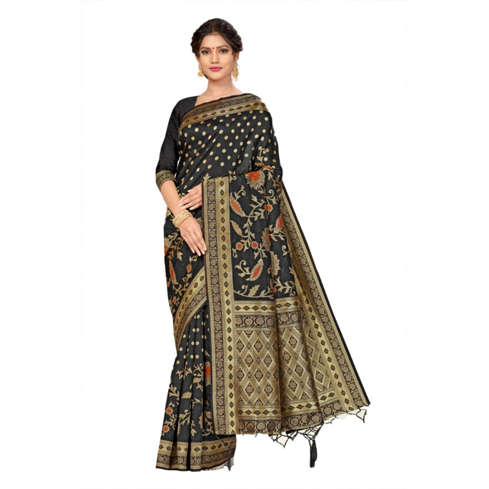 Snuggle Spot Women's Banarasi Silk Saree (Black, 5-6mtrs)