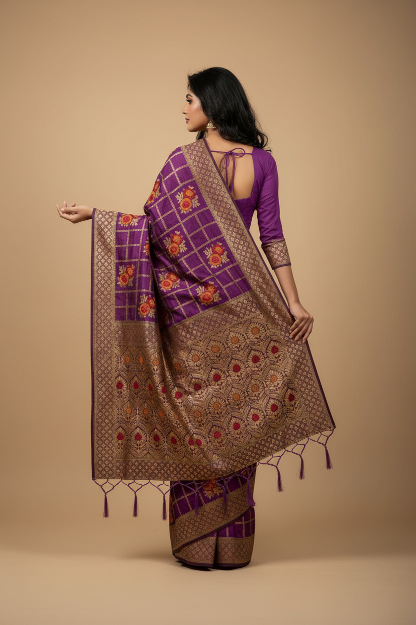 Snuggle Spot Women's Banarasi Silk Saree (Purple, 5-6mtrs)