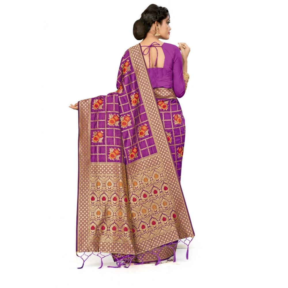 Snuggle Spot Women's Banarasi Silk Saree (Purple, 5-6mtrs)
