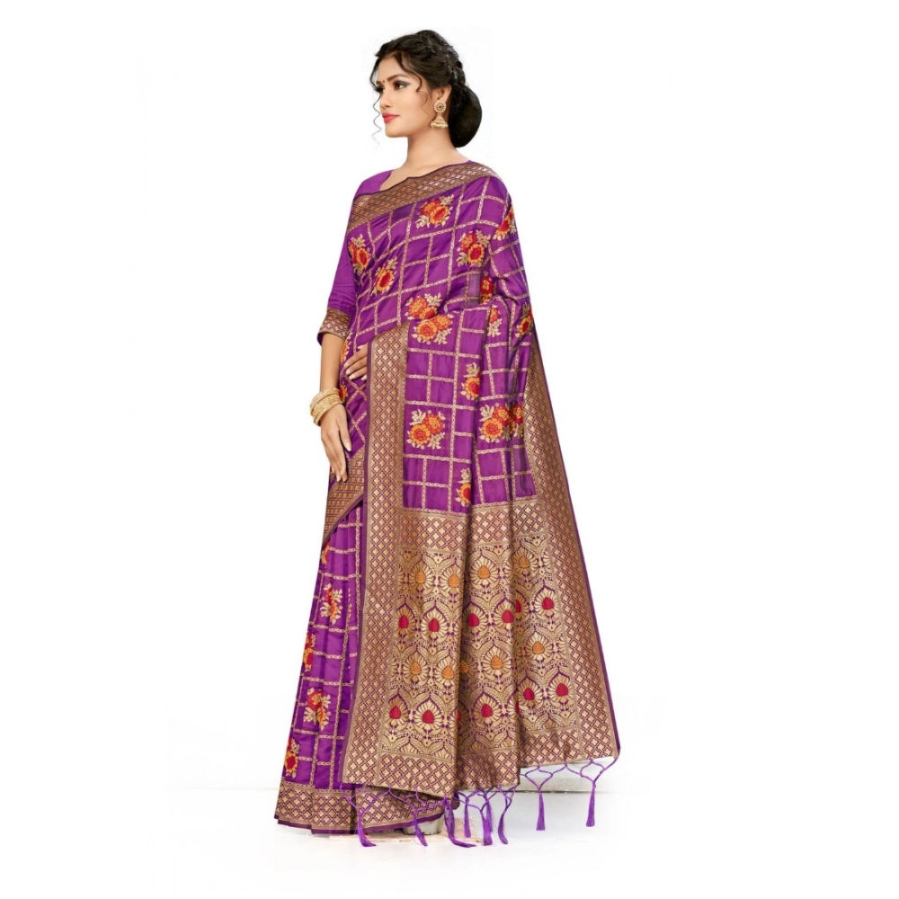 Snuggle Spot Women's Banarasi Silk Saree (Purple, 5-6mtrs)