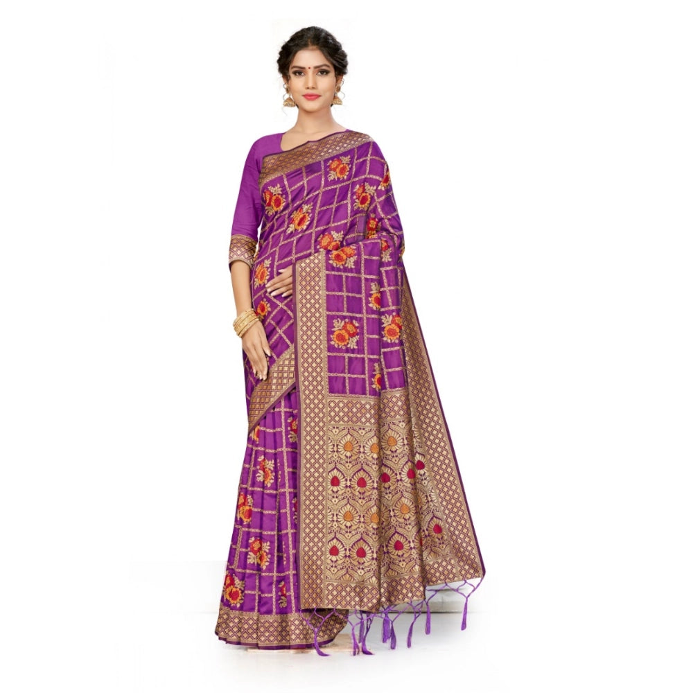 Snuggle Spot Women's Banarasi Silk Saree (Purple, 5-6mtrs)