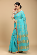 Snuggle Spot Women's Kota Doria Cotton Saree With Blouse (Sky Blue,6-3 Mtrs)