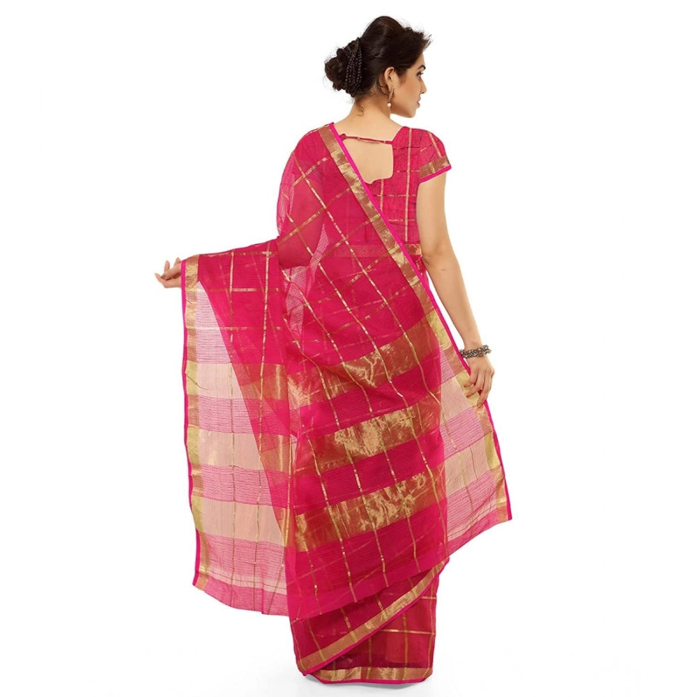 Snuggle Spot Women's Kota Doria Cotton Saree With Blouse (Rani,6-3 Mtrs)