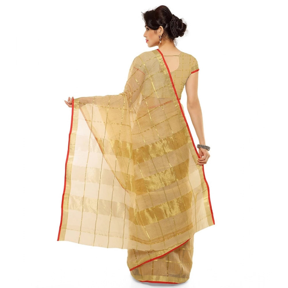 Snuggle Spot Women's Kota Doria Cotton Saree With Blouse (Chikoo,6-3 Mtrs)