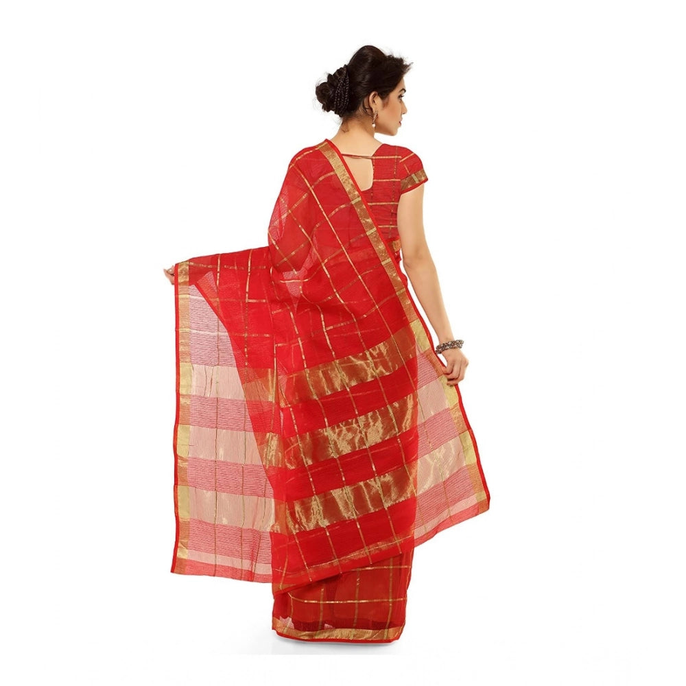 Snuggle Spot Women's Kota Doria Cotton Saree With Blouse (Red,6-3 Mtrs)