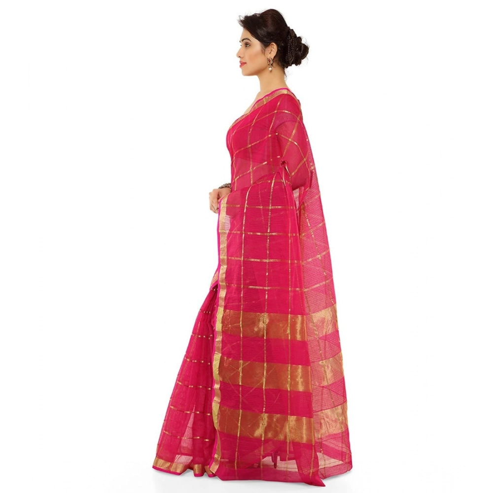 Snuggle Spot Women's Kota Doria Cotton Saree With Blouse (Rani,6-3 Mtrs)