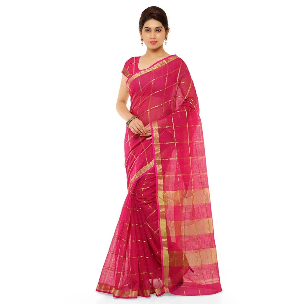 Snuggle Spot Women's Kota Doria Cotton Saree With Blouse (Rani,6-3 Mtrs)