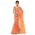 Snuggle Spot Women's Kota Doria Cotton Saree With Blouse (Peach,6-3 Mtrs)