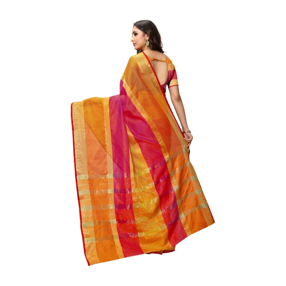 Snuggle Spot Women's Kota Doria Cotton Saree With Blouse (Orange,6-3 Mtrs)