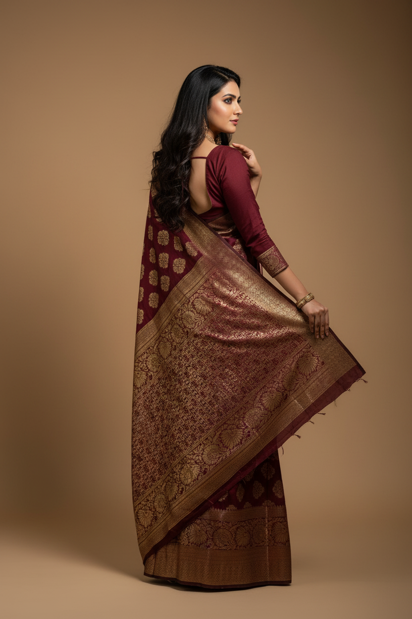 Snuggle Spot Women's Banarasi Silk Saree (Maroon,5-6 Mtrs)