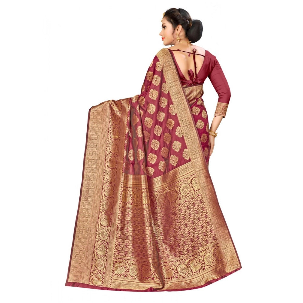 Snuggle Spot Women's Banarasi Silk Saree (Maroon,5-6 Mtrs)