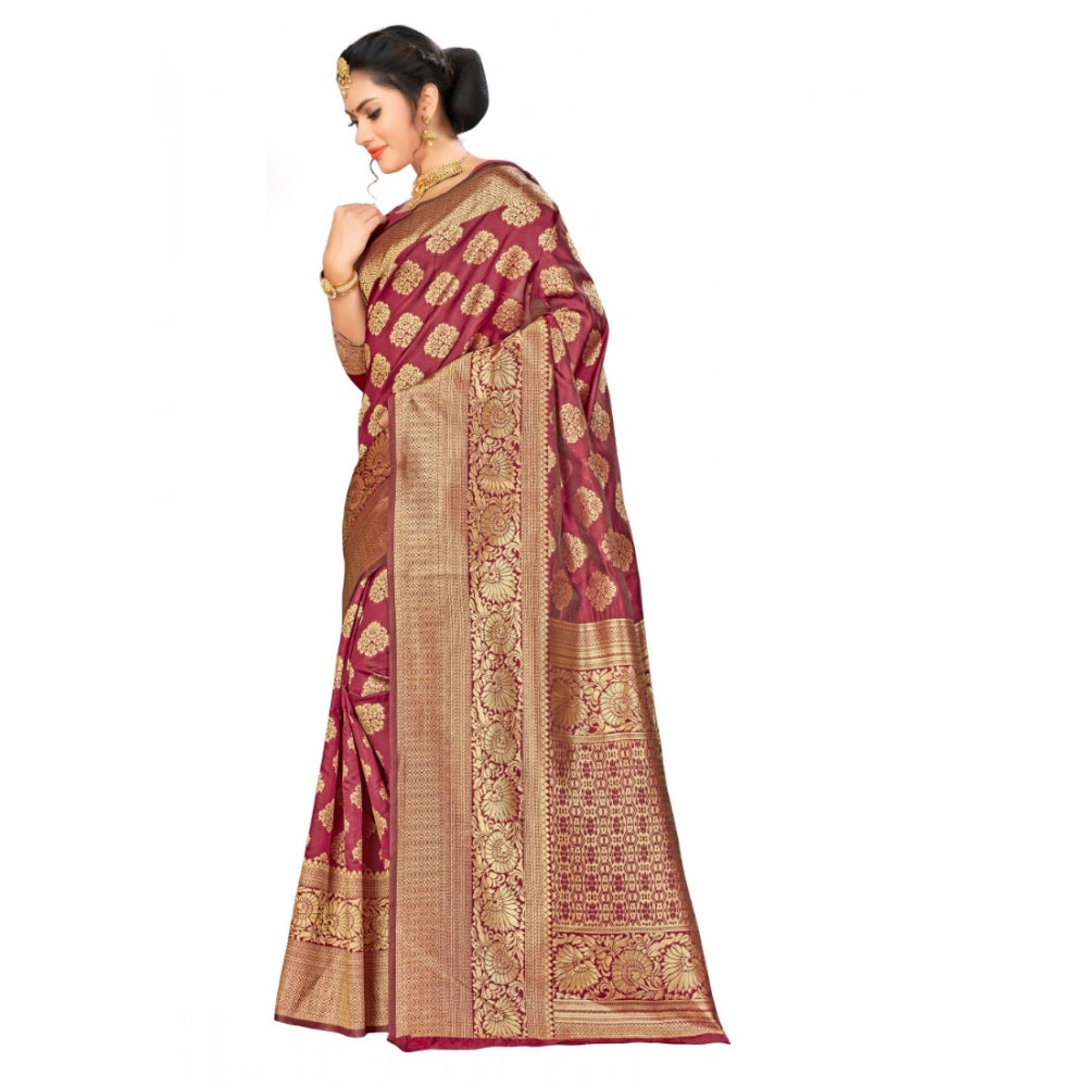 Snuggle Spot Women's Banarasi Silk Saree (Maroon,5-6 Mtrs)