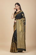 Snuggle Spot Women's Banarasi Silk Saree (Black,5-6 Mtrs)