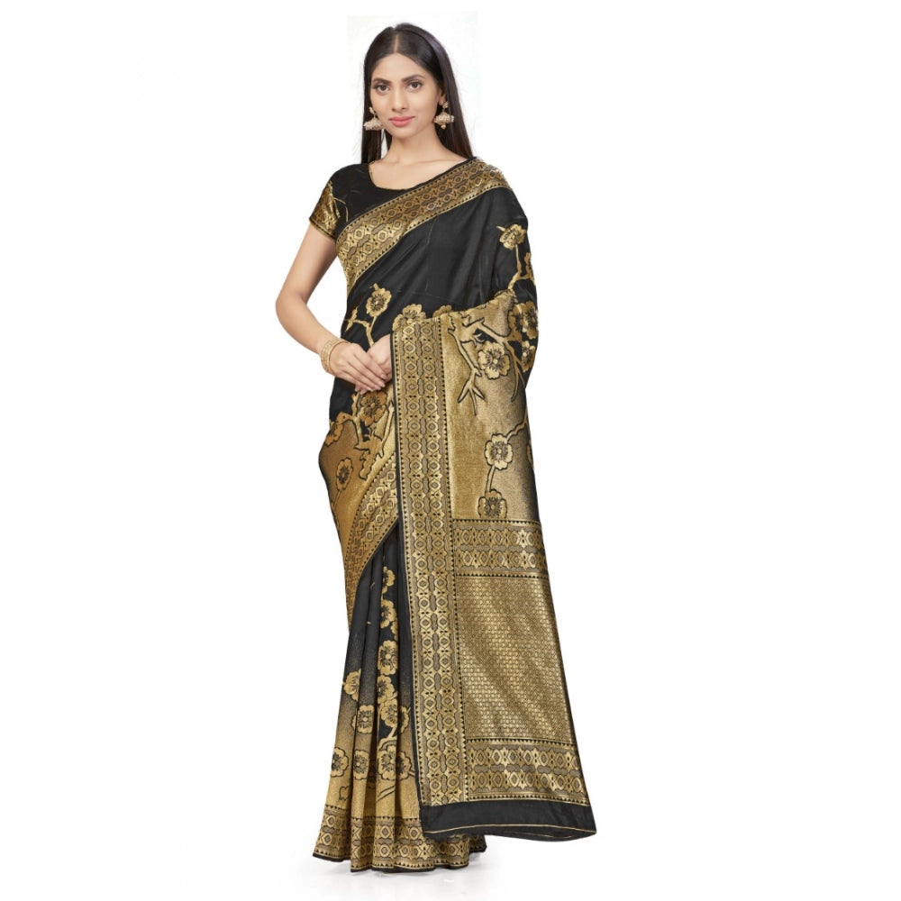 Snuggle Spot Women's Banarasi Silk Saree (Black,5-6 Mtrs)