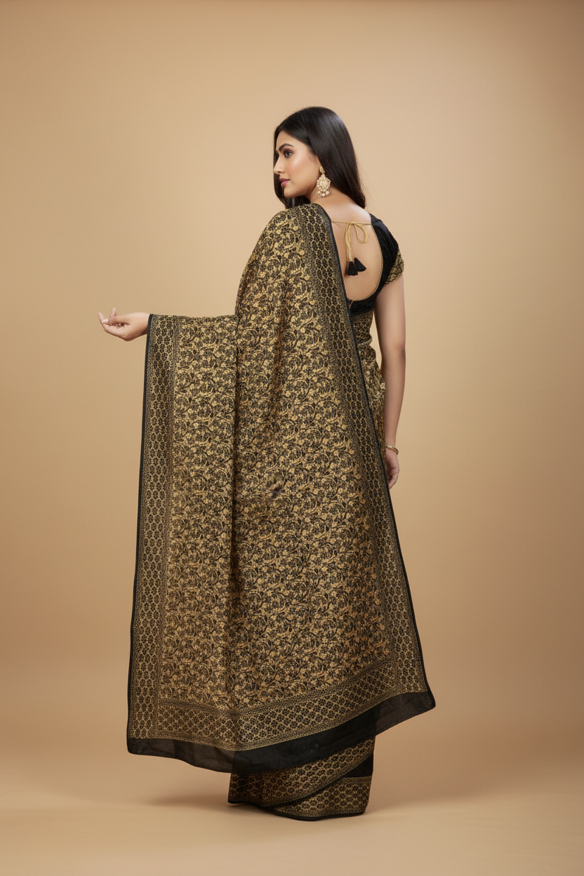 Snuggle Spot Women's Banarasi Silk Saree (Black,5-6 Mtrs)