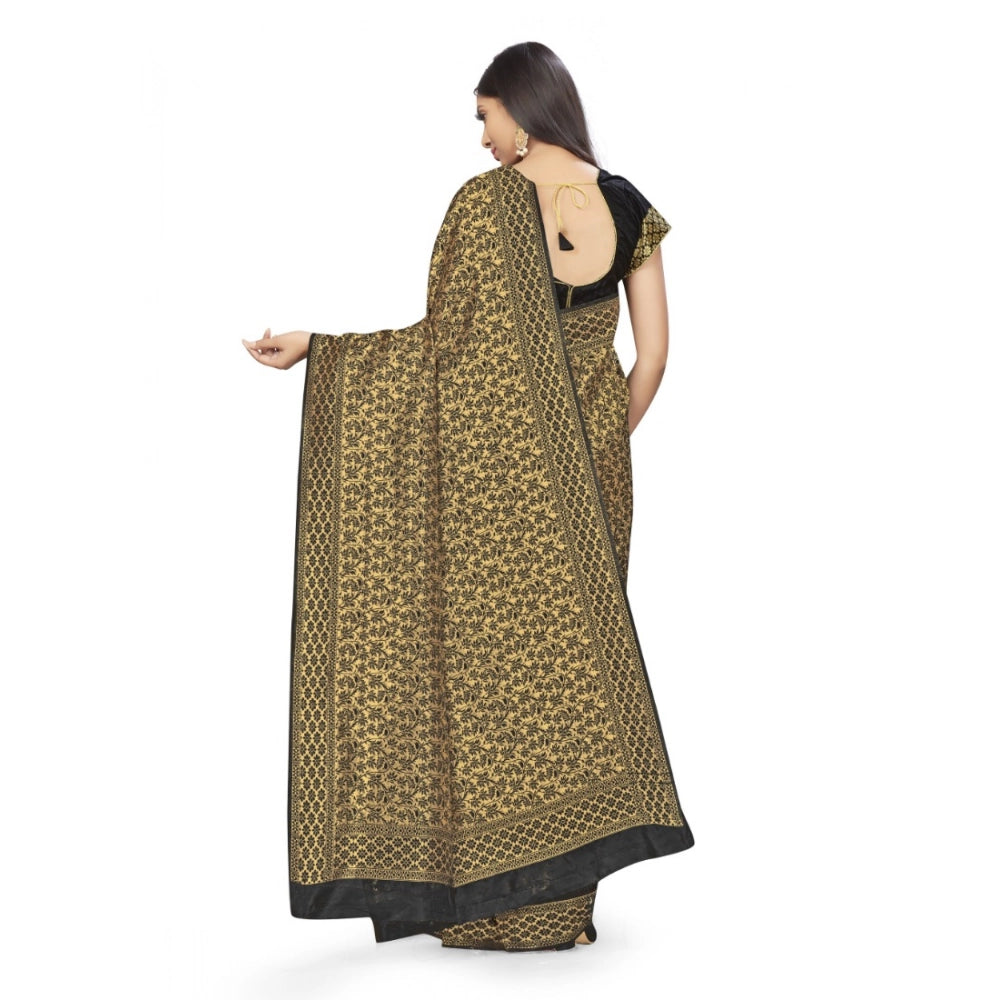 Snuggle Spot Women's Banarasi Silk Saree (Black,5-6 Mtrs)