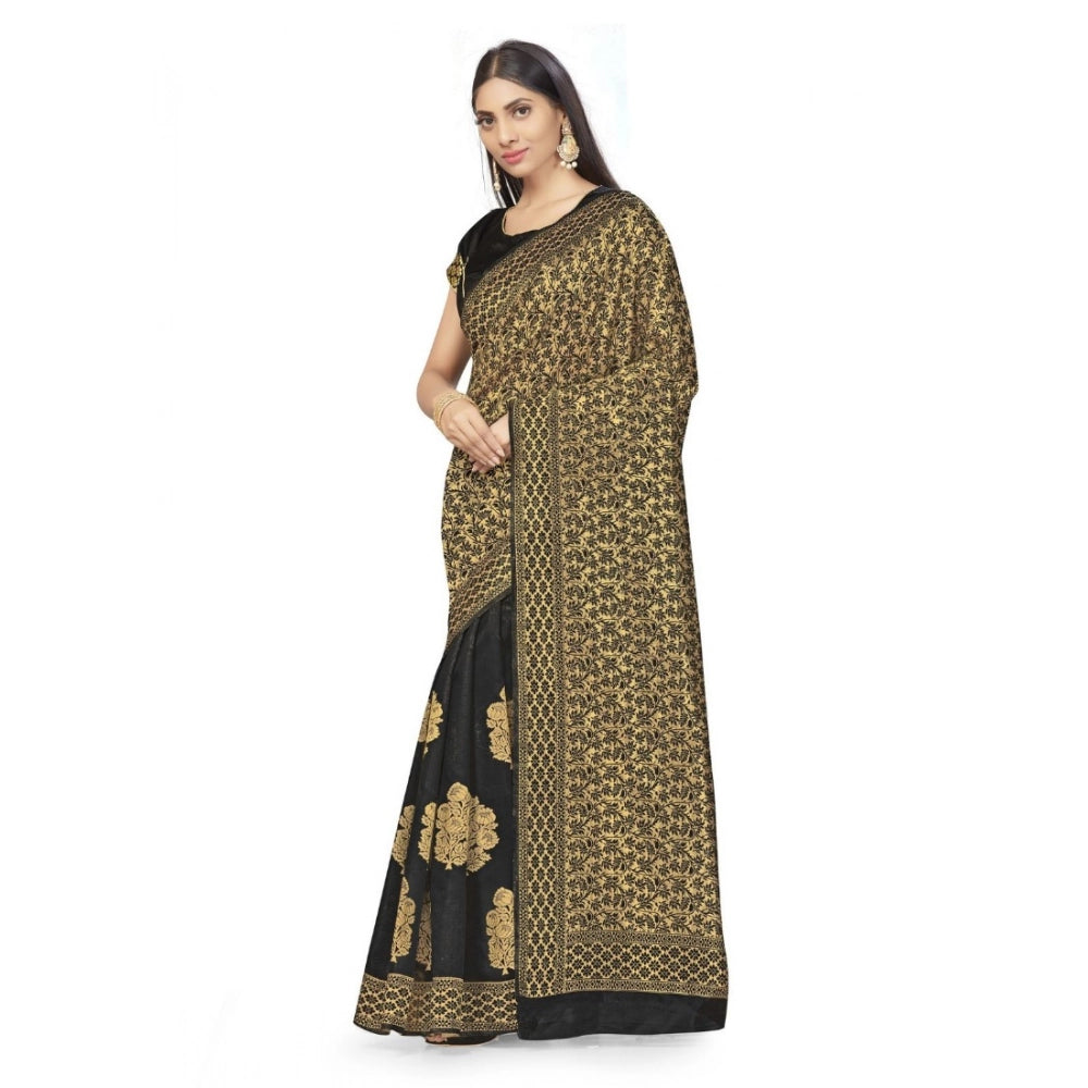 Snuggle Spot Women's Banarasi Silk Saree (Black,5-6 Mtrs)