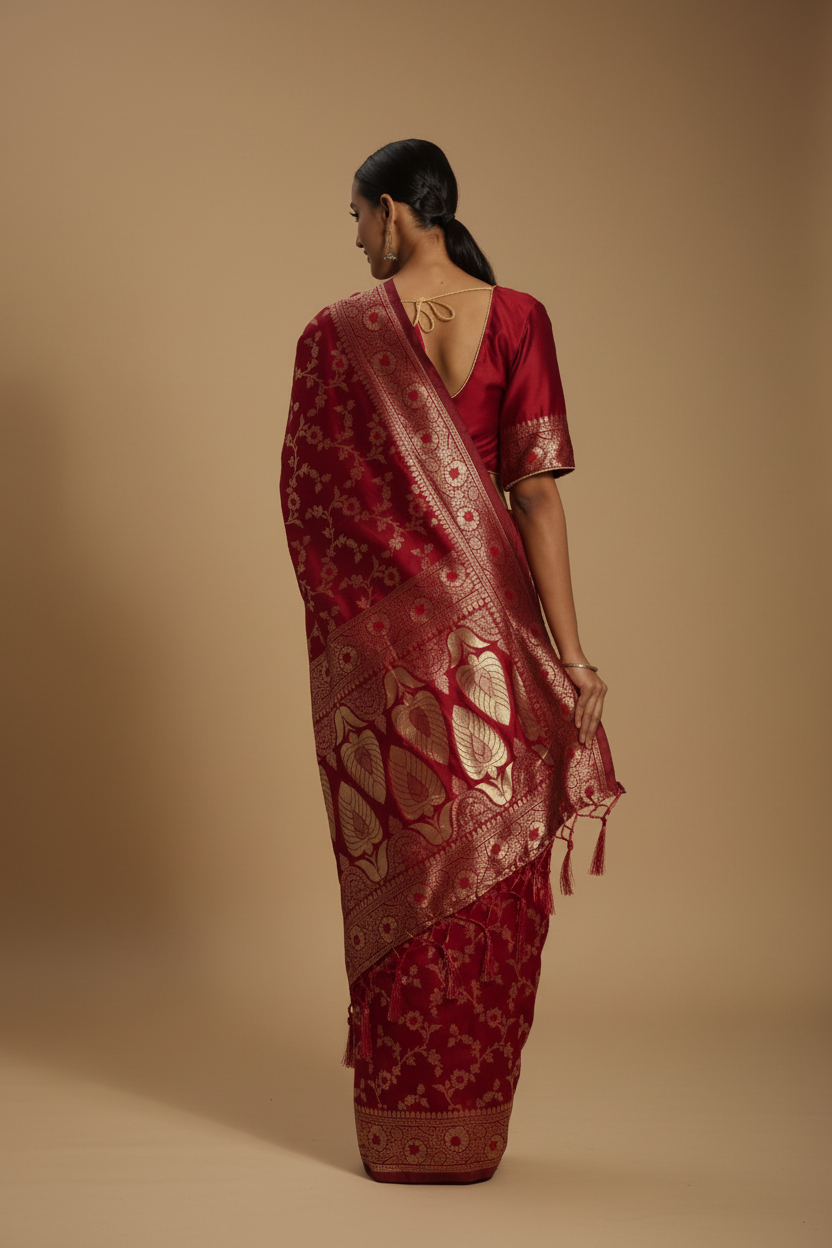 Snuggle Spot Women's Banarasi Silk Saree (Red,5-6 Mtrs)