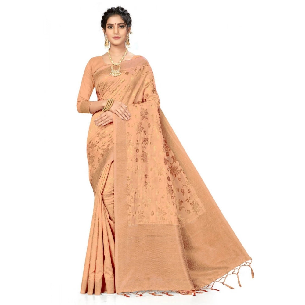 Snuggle Spot Women's Banarasi (Spun Cotton) Saree (Beige,5-6 Mtrs)