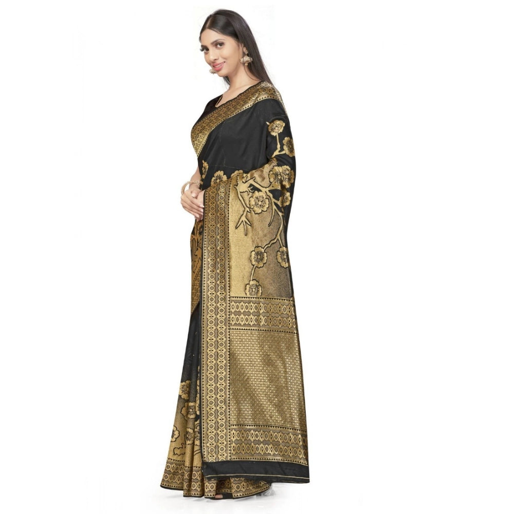 Snuggle Spot Women's Banarasi Silk Saree (Black,5-6 Mtrs)