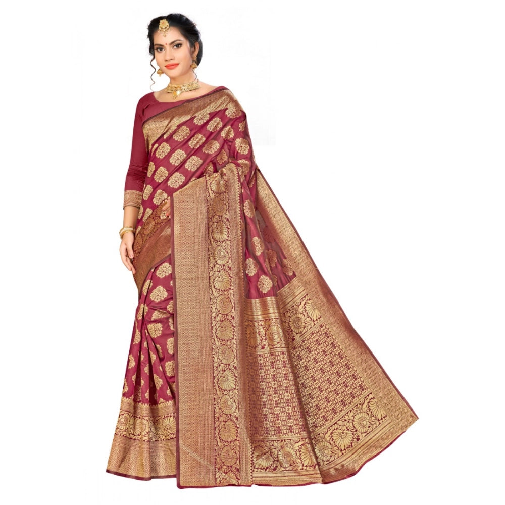 Snuggle Spot Women's Banarasi Silk Saree (Maroon,5-6 Mtrs)