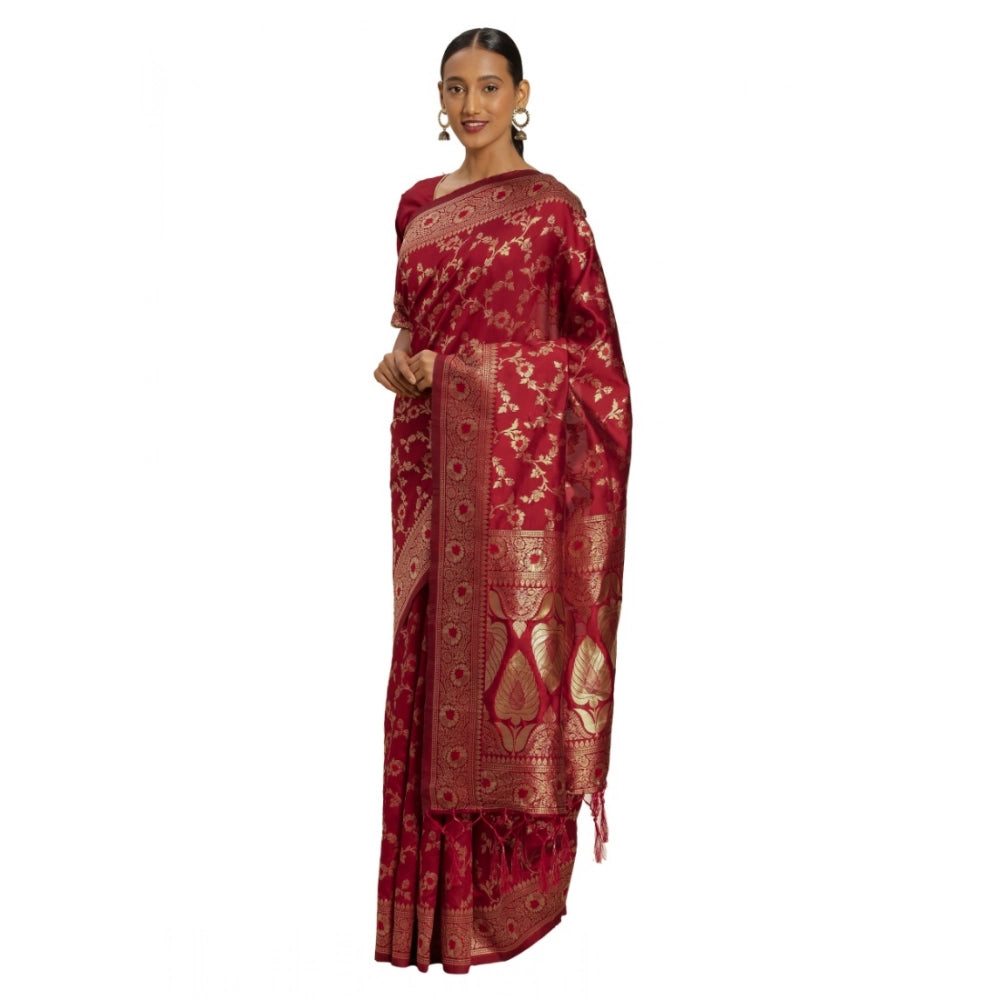 Snuggle Spot Women's Banarasi Silk Saree (Red,5-6 Mtrs)